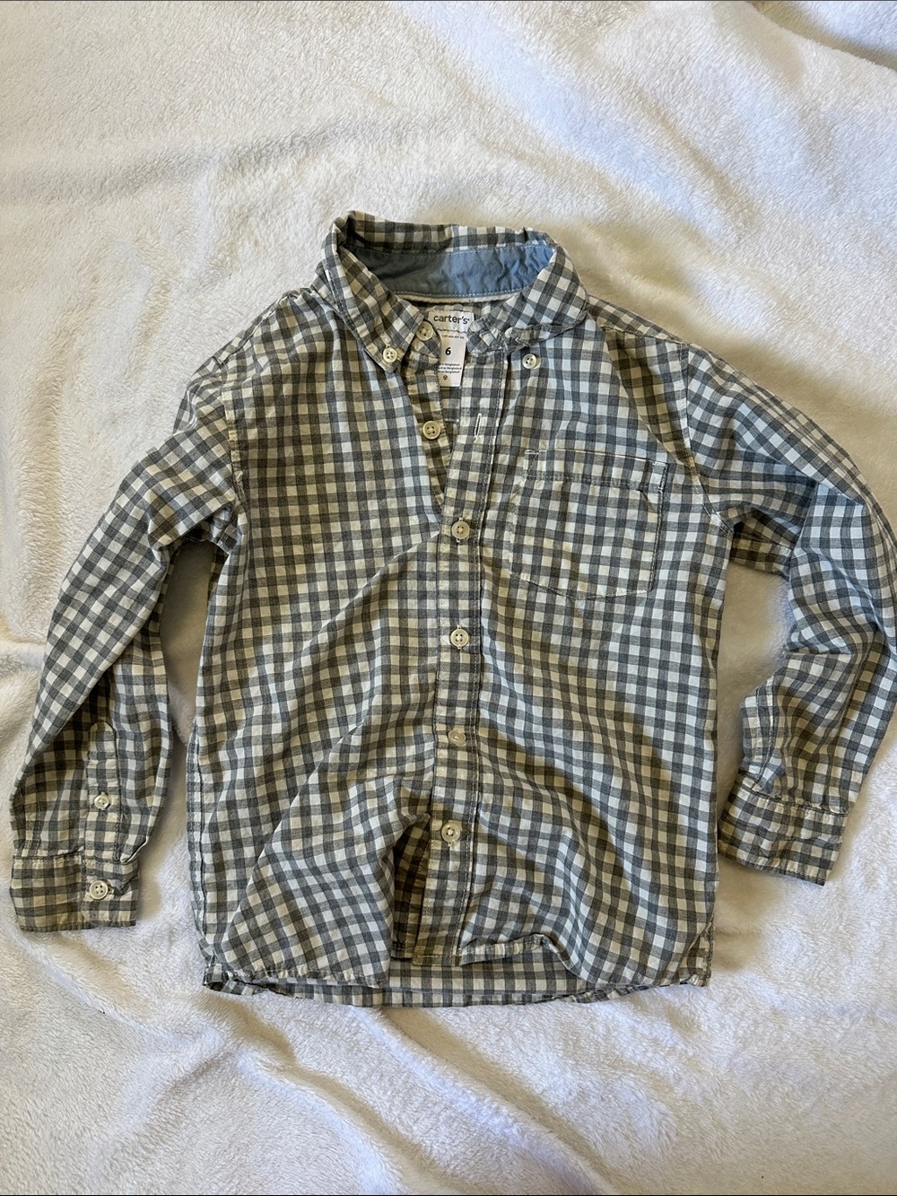 Carter's Gray and White Gingham Button-Down Shirt